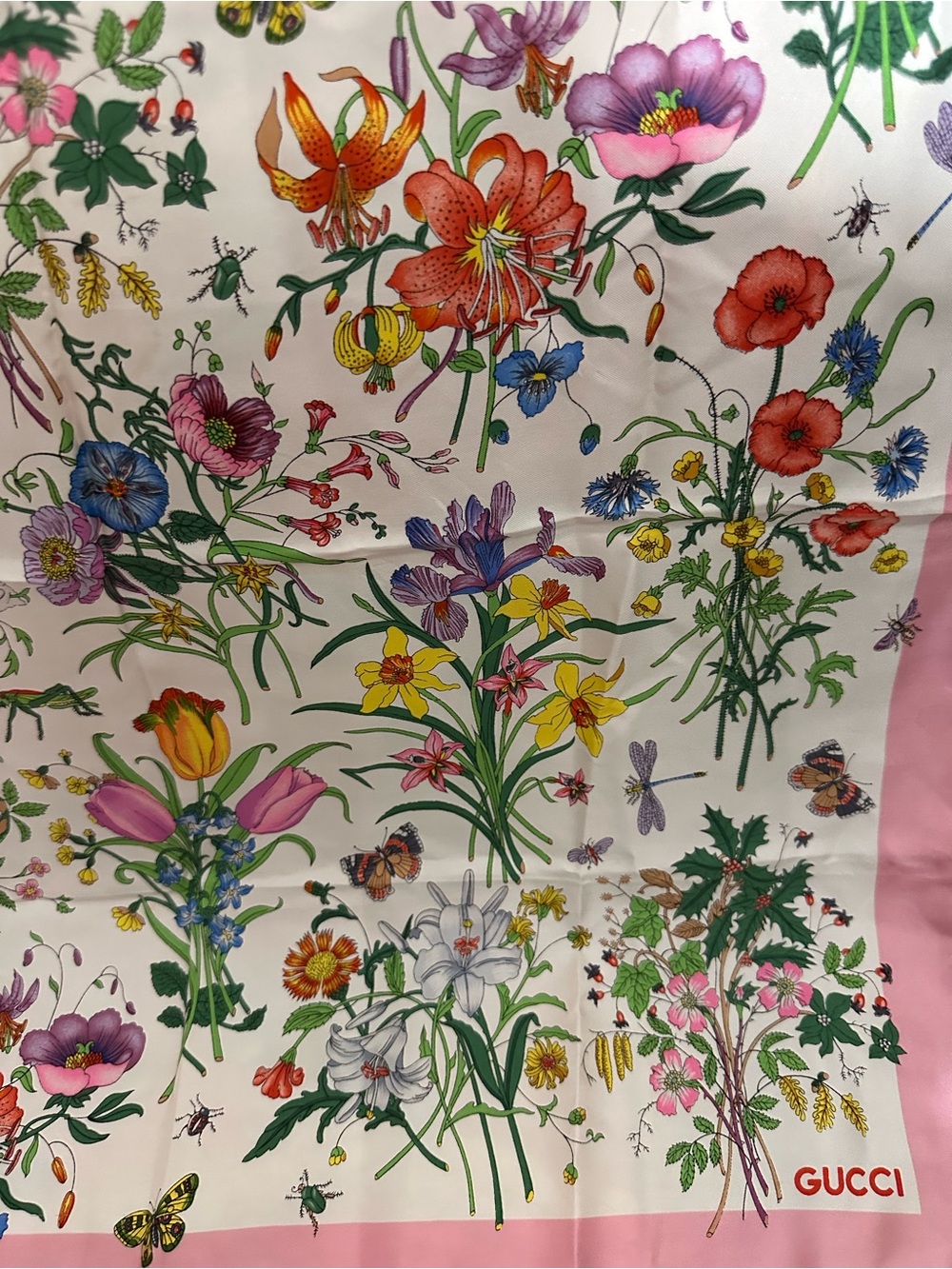 GUCCI❤️🌟FLORAL BOTANICAL PRINT SILK SCARF PASTEL MULTI ITEM # 1073583 ⭐️ - Picture 2 of 4